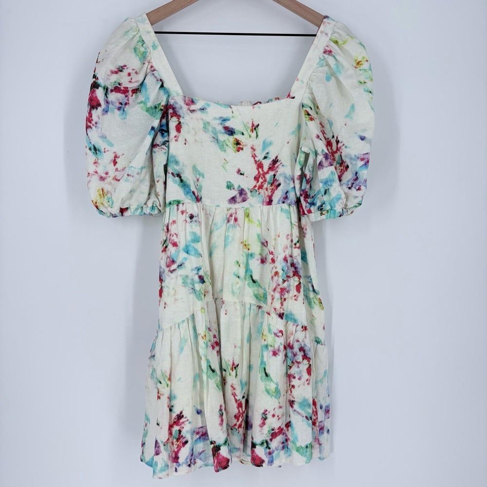 Willa Story Puff Sleeve Linen Blend Mini Dress